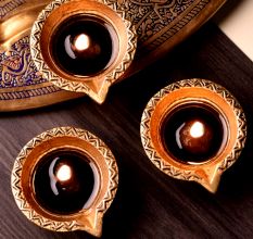 Brass Diwali Diya Oil Lamp Swastika Diwali Decoration Pack of 3